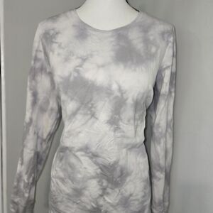 Elegant Gray Tie-Dye Long Sleeve Top